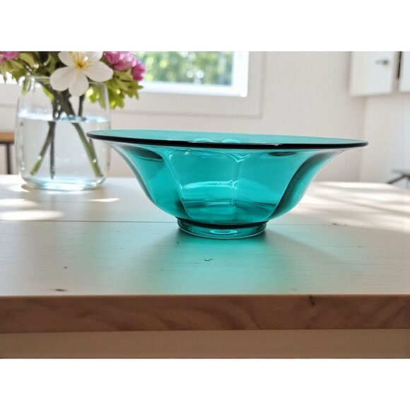 vintage turquoise flower petal design decorative glass bowl - Picture 2 of 11